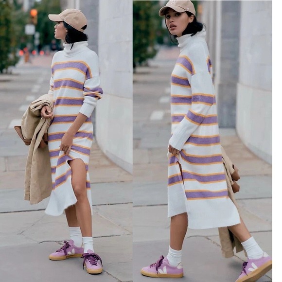 Daily Practice by Anthropologie Dresses & Skirts - Anthropologie Daily Practice Karigan Midi Sweater Dress XL Striped Turtleneck